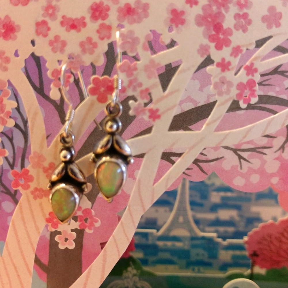 925 silver and Ethiopian opal dangle earrings
